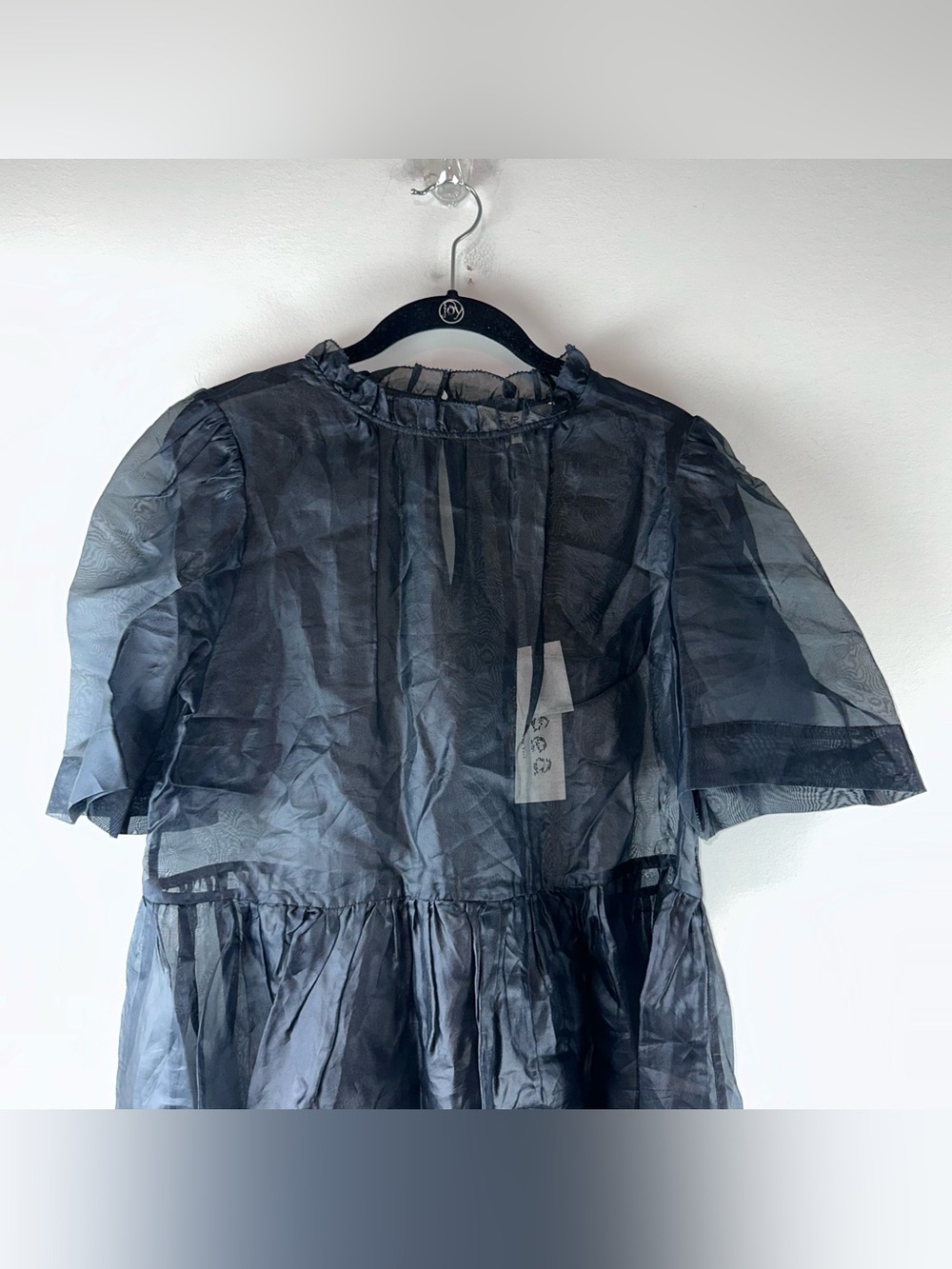 Sea New York Nuria Organza Sheer Puff Sleeve Black Babydoll Dress Women Size M - Picture 5 of 12